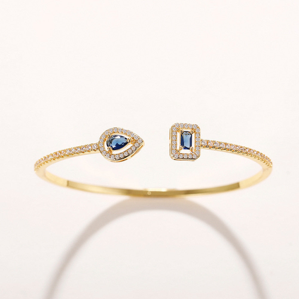 Temperament Famous Brand Simple Copper Inlaid Zircon Open Adjustable Bracelet
