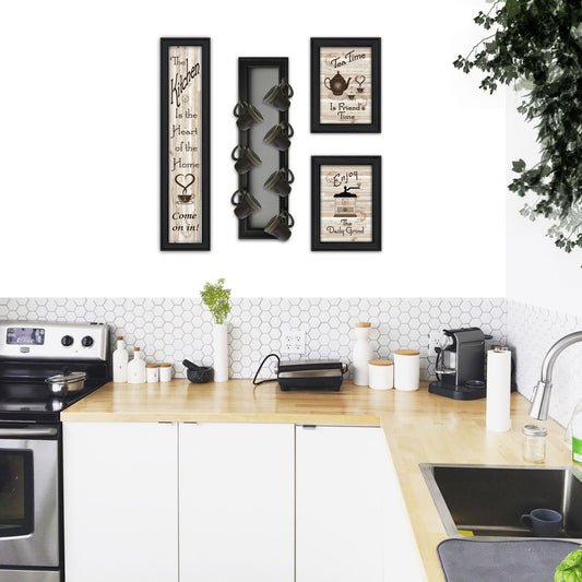 Set Of Four Kitchen Collection V with Seven Peg Mug Rack 2 Black
