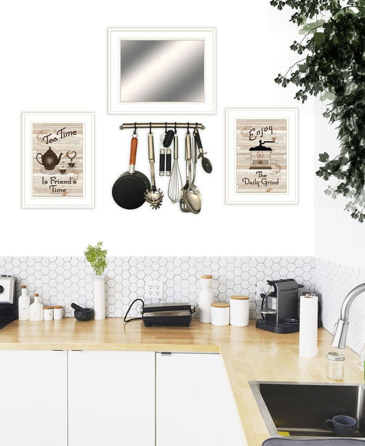 Set Of Three Coffee and Tea Time White Framed Print Kitchen Wall Art